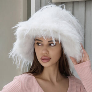 H3516 WT Fuzzy Fluffy Faux Fur Winter Bucket Hat