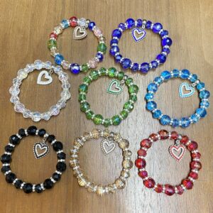 DD-8870-1164 ASST Heart Charm Beaded Stretch Bracelets(12PCS)
