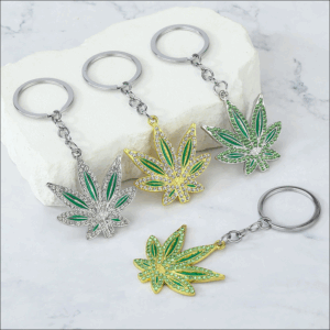 KC-0456 GS (6PCS) Rhinestones Hiphop Hemp Leaf Pendant Keychain