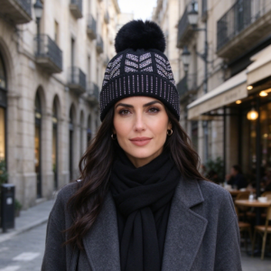 WH8528 BK Pom Beanie Hat