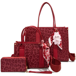 LEO25519-T3 WN Leopard Texture Satchel W Matching Bag And Wallet Set (3 N 1)