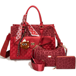 LEO25532-T3 WN Leopard Texture Satchel W Matching Bag And Wallet Set (3 N 1)