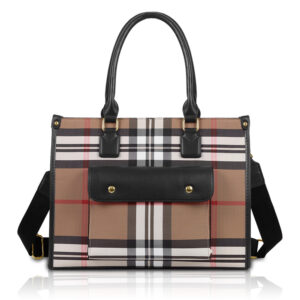 2482 APR/BK Plaid Pattern Fashion Handbag