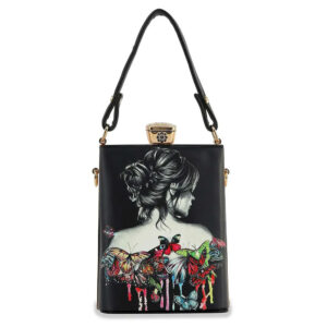 LA0022-10-MULTI Butterfly Printed Top Handle Mini Bag / Crossbody Bag