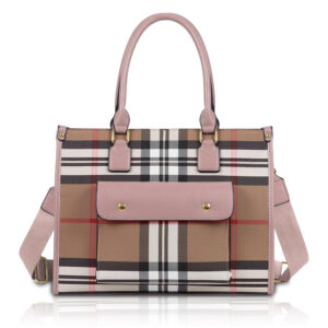 2482 APR/PK Plaid Pattern Fashion Handbag
