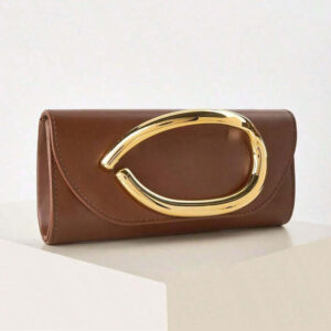 LA3230 BR Bold Hardware Accent Faux Leather Evening Clutch Bag / Crossbody Bag