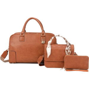 PU25003-T3-BR Handle Satchel Bag with crossbody & wallet (3 N 1)
