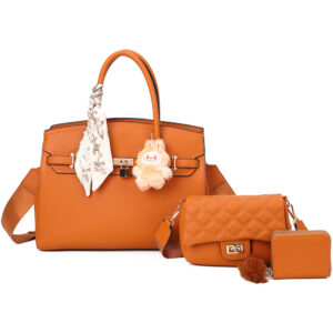 PU24126-T3-BR Handle Satchel Bag with crossbody & wallet (3 N 1)