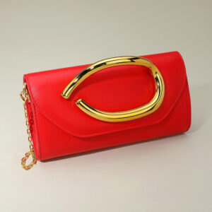 LA3230 RD Bold Hardware Accent Faux Leather Evening Clutch Bag / Crossbody Bag