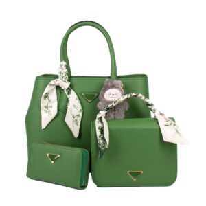 PU25002-T3 GN Scarf Handle Satchel Bag with Small One & Wallet (3 N 1)