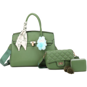 PU24126-T3-GN Handle Satchel Bag with crossbody & wallet (3 N 1)