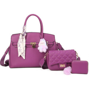 PU24126-T3-PP Handle Satchel Bag with crossbody & wallet (3 N 1)