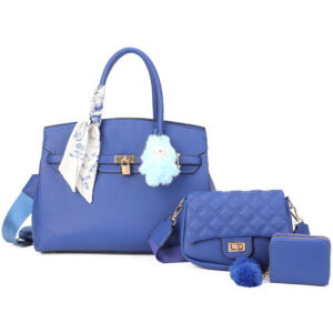 PU24126-T3-RBL Handle Satchel Bag with crossbody & wallet (3 N 1)