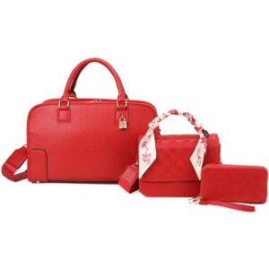 PU25003-T3-RD Handle Satchel Bag with crossbody & wallet (3 N 1)