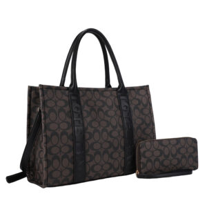 ZW-31563 BK/CF 2-in-1 Oval Monogram Handbag / Wallet Set