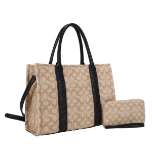 ZW-31563 BK/TP 2-in-1 Oval Monogram Handbag / Wallet Set