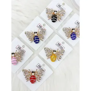 RBC-0570 ASST Bee Rhinestones Embellished Pin Brooches (6pcs)