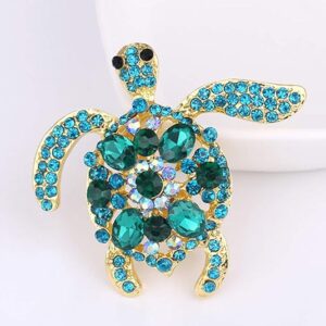 BRC-0565 GS Green Turtle Rhinestones Pin Brooches (6pcs)