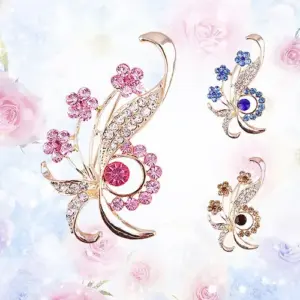 JAH-50067-ASST Floral Rhinestones Embellished Pin Brooches (12pcs)