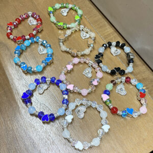 BRC0554 ASST Heart Charm Adjustable Beaded Bracelets (12pcs)