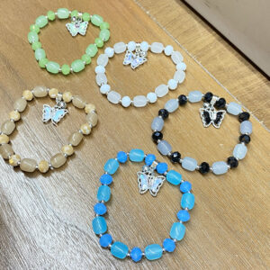 BRC0556 ASST Butterfly Charm Adjustable Beaded Bracelets (6pcs)