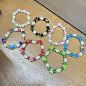 BRC0559 ASST Heart Charm Adjustable Beaded Bracelets (6pcs)