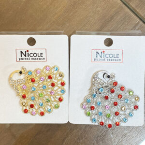 BRC-0569 GS Peacock Rhinestones Pin Brooches (6pcs)