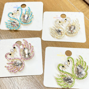 RBC-0572 ASST Double Swans Rhinestones Embellished Pin Brooches (6pcs)