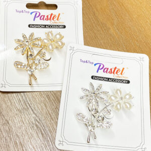 RBC-0580-GS Floral Rhinestones Embellished Pin Brooches (6pcs)