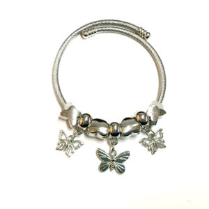 BRC2507 SL Butterfly Charm Stainless Steel Adjustable Bracelets (6pcs)