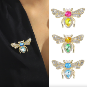 RBC-0574 ASST Bee Rhinestones Embellished Pin Brooches (6pcs)