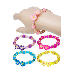 BRC0494 ASST Floral Charm Beaded Adjustable Bracelets (6pcs)