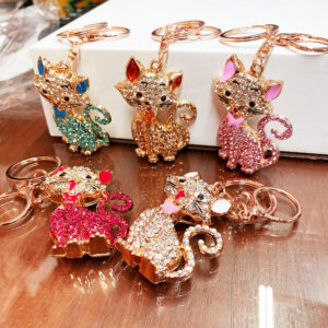 JX-1885-124 ASST Happy Cat Rhinestone Keychain(6pcs)