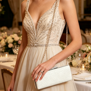 LA1438-1 WT Faux Leather Basket Weave Evening Clutch Bag