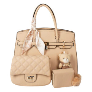 PU24126-T3-APR Handle Satchel Bag with crossbody & wallet (3 N 1)