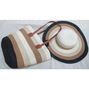 SH8573-5 BG New Single Shoulder Straw Braided Hat and Beach Bag Set