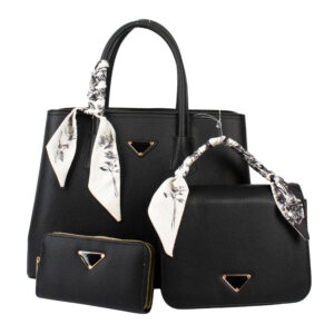 PU25002-T3-BK Handle Satchel Bag with crossbody & wallet (3 N 1)