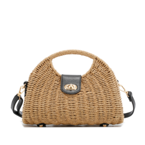 M1167 BK Fashion Rattan Top Handle Shoulder Handbag
