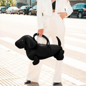 LA9259 BK Faux Leather Dachshund Dog Crossbody Handbag