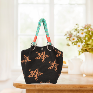 SC9812 BK Star Pattern Knitted Bucket Mini Tote Bag