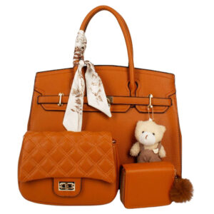 PU24126-T3-BR Handle Satchel Bag with crossbody & wallet (3 N 1)