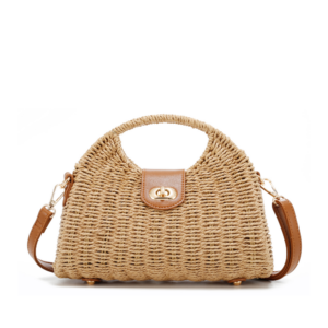M1167 BR Fashion Rattan Top Handle Shoulder Handbag