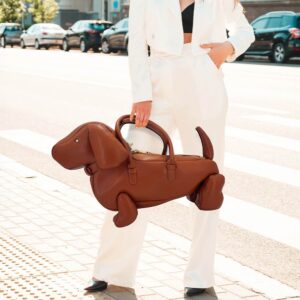 LA9259 BR Faux Leather Dachshund Dog Crossbody Handbag