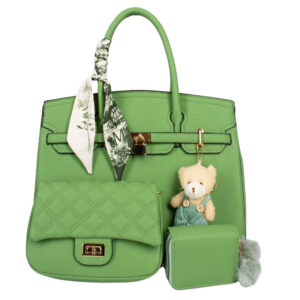 PU24126-T3-GN Handle Satchel Bag with crossbody & wallet (3 N 1)