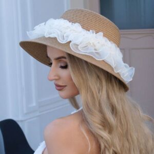 H3528 KH Floral Trim Straw Sun Hat