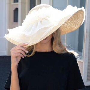 H3529 BG Oversized Sheer Floral Cover Wide Brim Straw Sun Hat