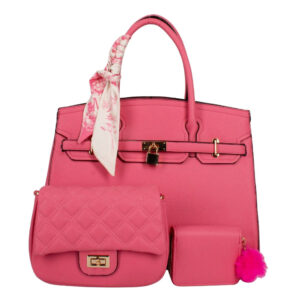 PU24126-T3-HPK Handle Satchel Bag with crossbody & wallet (3 N 1)