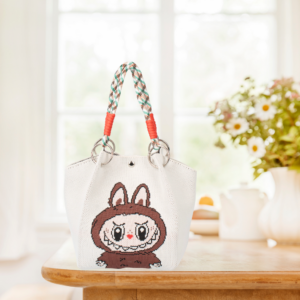 SC9812 BR Cute Cartoon Pattern Knitted Bucket Mini Tote Bag