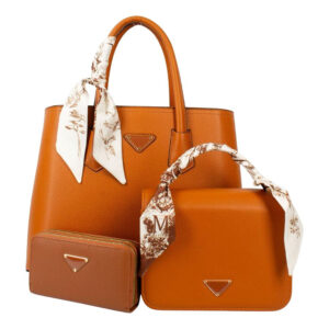 PU25002-T3-BR Handle Satchel Bag with crossbody & wallet (3 N 1)