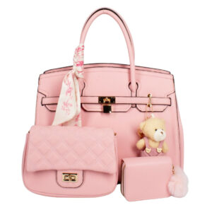 PU24126-T3-PK Handle Satchel Bag with crossbody & wallet (3 N 1)